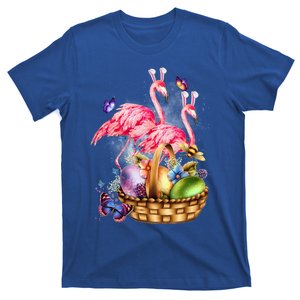 Flamingo Easter Day Bunny Ear Costume With Easter Basket Egg Gift T-Shirt