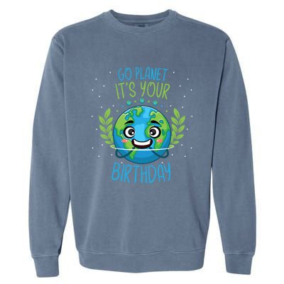 Funny Earth Day Planet Birthday Green Blue World Gift Garment-Dyed Sweatshirt