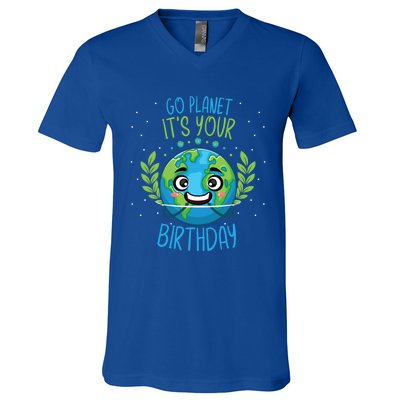 Funny Earth Day Planet Birthday Green Blue World Gift V-Neck T-Shirt