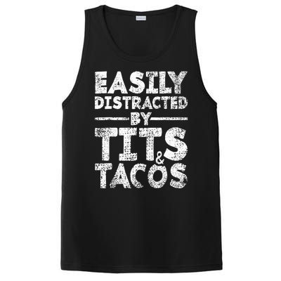 Funny Easily Distracted By Tits And Tacos Gift Adult Humor Gift PosiCharge Competitor Tank