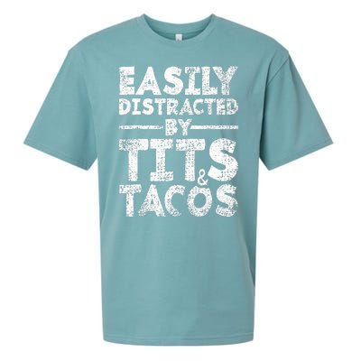 Funny Easily Distracted By Tits And Tacos Gift Adult Humor Gift Sueded Cloud Jersey T-Shirt