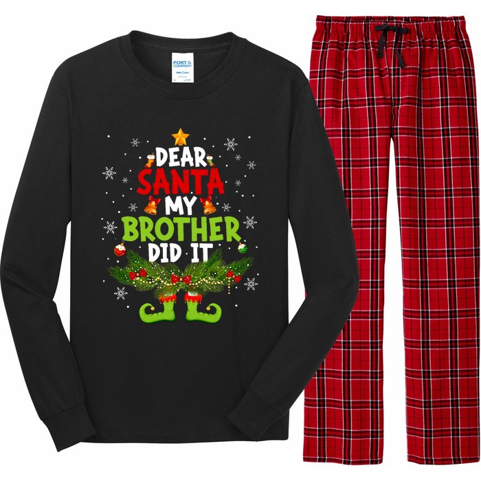 Funny Elf Dear Santa My Brother Did It Christmas Xmas Family Long Sleeve Pajama Set