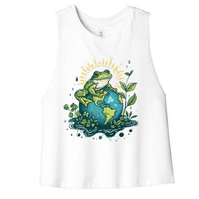 Frog Earth Day Frog Earth Day Green Themed Women's Racerback Cropped Tank