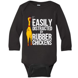 Funny Easily Distracted Rubber Chicken Gift Cool Bird Lover Baby Long Sleeve Bodysuit