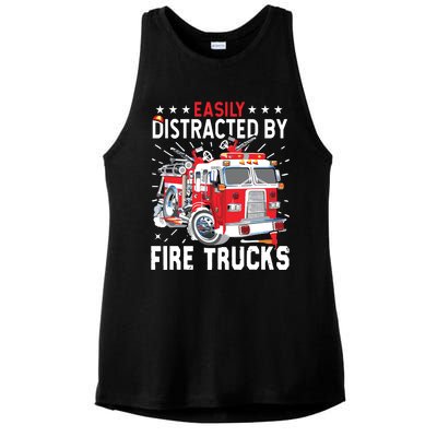 Firefighters Easily Distracted By Fire Trucks Men Boy Kids Ladies PosiCharge Tri-Blend Wicking Tank