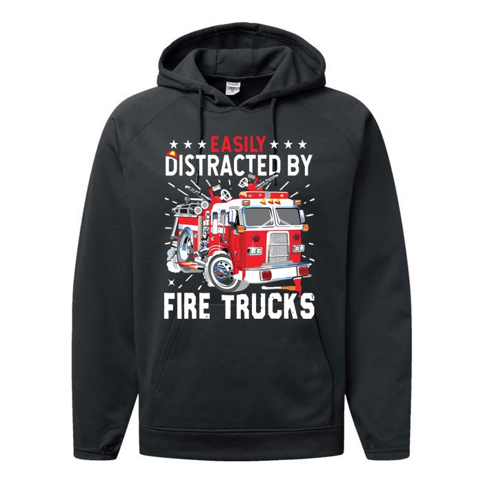 Firefighters Easily Distracted By Fire Trucks Men Boy Kids Performance Fleece Hoodie