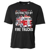 Firefighters Easily Distracted By Fire Trucks Men Boy Kids Cooling Performance Crew T-Shirt