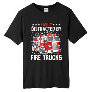 Firefighters Easily Distracted By Fire Trucks Men Boy Kids Tall Fusion ChromaSoft Performance T-Shirt