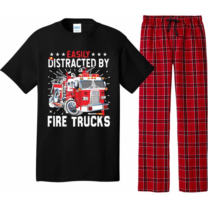 Firefighters Easily Distracted By Fire Trucks Men Boy Kids Pajama Set