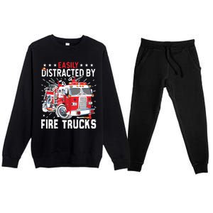 Firefighters Easily Distracted By Fire Trucks Men Boy Kids Premium Crewneck Sweatsuit Set