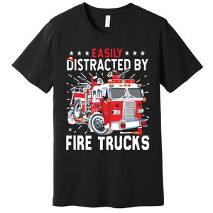 Firefighters Easily Distracted By Fire Trucks Men Boy Kids Premium T-Shirt