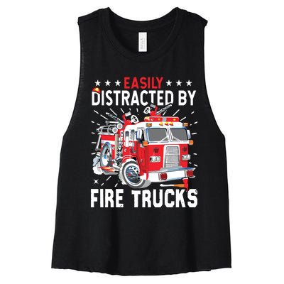 Firefighters Easily Distracted By Fire Trucks Men Boy Kids Women's Racerback Cropped Tank