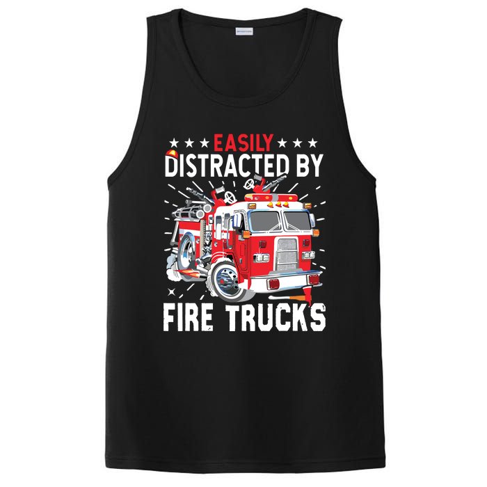 Firefighters Easily Distracted By Fire Trucks Men Boy Kids PosiCharge Competitor Tank