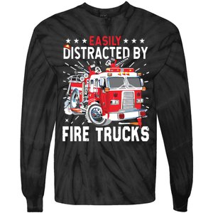 Firefighters Easily Distracted By Fire Trucks Men Boy Kids Tie-Dye Long Sleeve Shirt