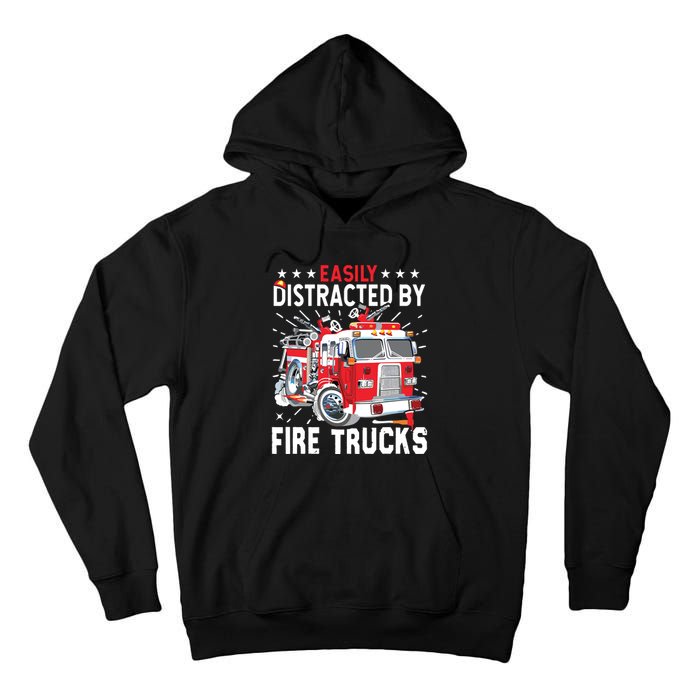 Firefighters Easily Distracted By Fire Trucks Men Boy Kids Tall Hoodie