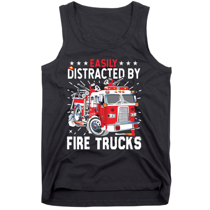 Firefighters Easily Distracted By Fire Trucks Men Boy Kids Tank Top