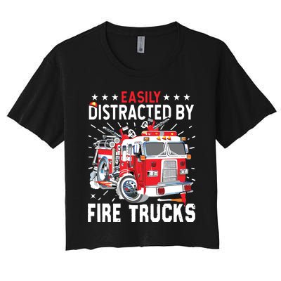 Firefighters Easily Distracted By Fire Trucks Men Boy Kids Women's Crop Top Tee