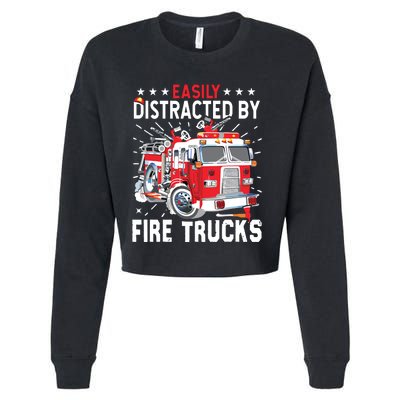 Firefighters Easily Distracted By Fire Trucks Men Boy Kids Cropped Pullover Crew