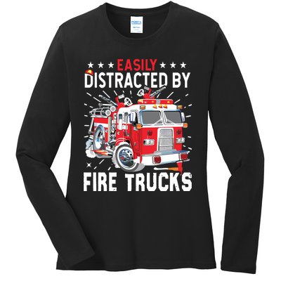 Firefighters Easily Distracted By Fire Trucks Men Boy Kids Ladies Long Sleeve Shirt