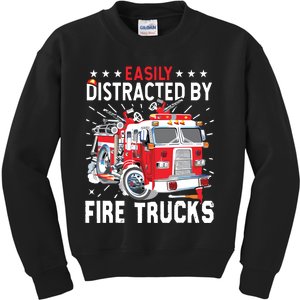 Firefighters Easily Distracted By Fire Trucks Men Boy Kids Kids Sweatshirt