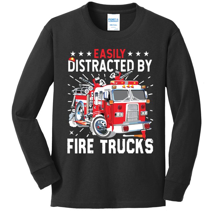 Firefighters Easily Distracted By Fire Trucks Men Boy Kids Kids Long Sleeve Shirt