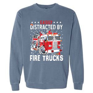 Firefighters Easily Distracted By Fire Trucks Men Boy Kids Garment-Dyed Sweatshirt