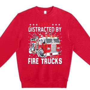 Firefighters Easily Distracted By Fire Trucks Men Boy Kids Premium Crewneck Sweatshirt