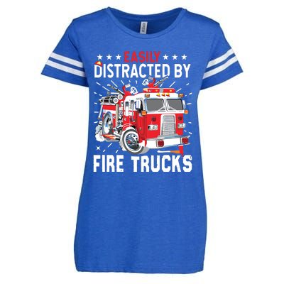 Firefighters Easily Distracted By Fire Trucks Men Boy Kids Enza Ladies Jersey Football T-Shirt