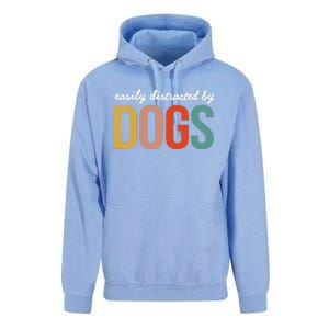 Funny Easily Distracted by Dogs Mom Puppy Retro Unisex Surf Hoodie