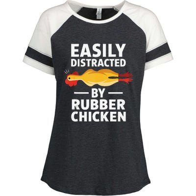 Funny Easily Distracted Rubber Chicken Lover Enza Ladies Jersey Colorblock Tee