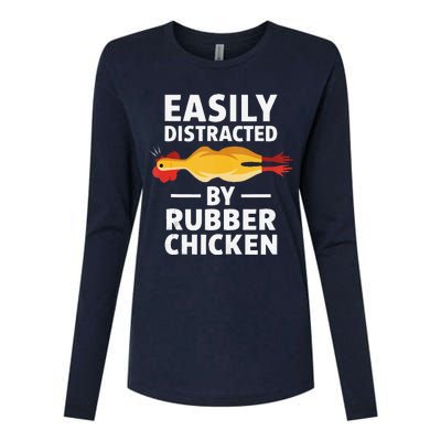 Funny Easily Distracted Rubber Chicken Lover Womens Cotton Relaxed Long Sleeve T-Shirt