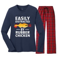 Funny Easily Distracted Rubber Chicken Lover Women's Long Sleeve Flannel Pajama Set 