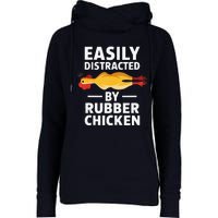 Funny Easily Distracted Rubber Chicken Lover Womens Funnel Neck Pullover Hood