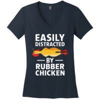 Funny Easily Distracted Rubber Chicken Lover Women's V-Neck T-Shirt