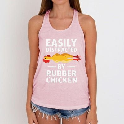 Funny Easily Distracted Rubber Chicken Lover Women's Knotted Racerback Tank