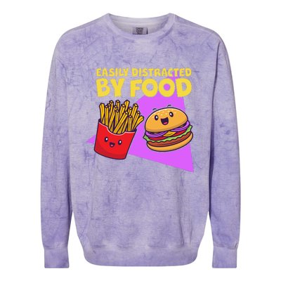 Funny Easily DIstracted By Food Cute Burger and Fries Colorblast Crewneck Sweatshirt