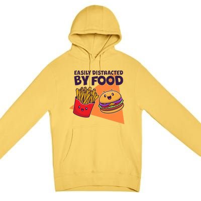 Funny Easily DIstracted By Food Cute Burger and Fries Premium Pullover Hoodie