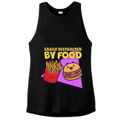 Funny Easily DIstracted By Food Cute Burger and Fries Ladies PosiCharge Tri-Blend Wicking Tank