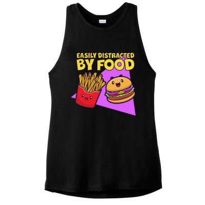 Funny Easily DIstracted By Food Cute Burger and Fries Ladies PosiCharge Tri-Blend Wicking Tank