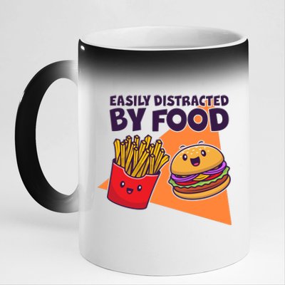 Funny Easily DIstracted By Food Cute Burger and Fries 11oz Black Color Changing Mug