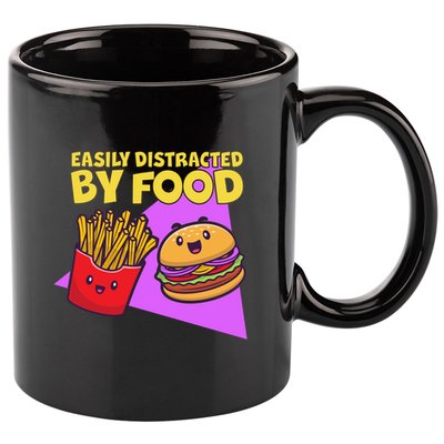 Funny Easily DIstracted By Food Cute Burger and Fries 11oz C Handle Ceramic Mug