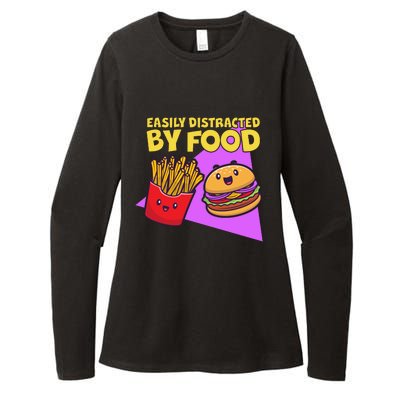 Funny Easily DIstracted By Food Cute Burger and Fries Womens CVC Long Sleeve Shirt