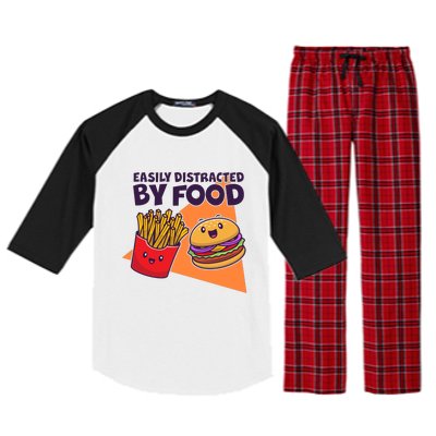 Funny Easily DIstracted By Food Cute Burger and Fries Raglan Sleeve Pajama Set