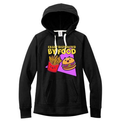 Funny Easily DIstracted By Food Cute Burger and Fries Women's Fleece Hoodie