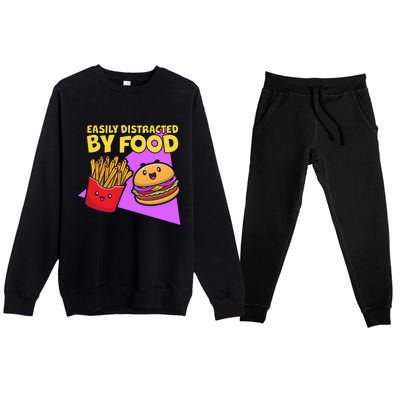 Funny Easily DIstracted By Food Cute Burger and Fries Premium Crewneck Sweatsuit Set