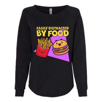 Funny Easily DIstracted By Food Cute Burger and Fries Womens California Wash Sweatshirt