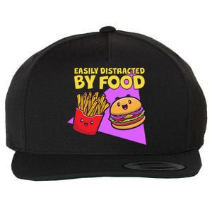 Funny Easily DIstracted By Food Cute Burger and Fries Wool Snapback Cap