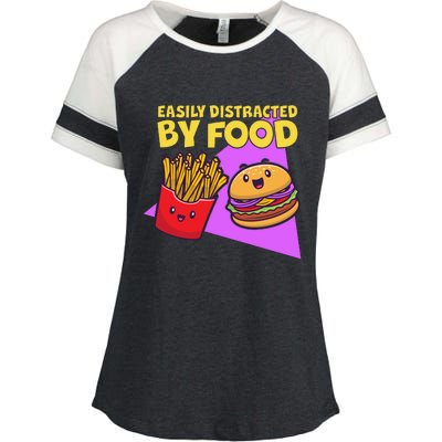 Funny Easily DIstracted By Food Cute Burger and Fries Enza Ladies Jersey Colorblock Tee