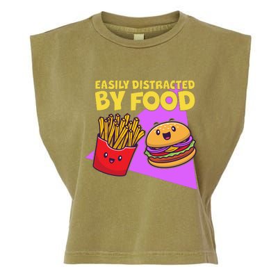 Funny Easily DIstracted By Food Cute Burger and Fries Garment-Dyed Women's Muscle Tee