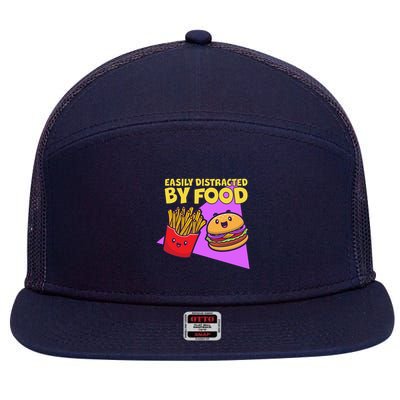 Funny Easily DIstracted By Food Cute Burger and Fries 7 Panel Mesh Trucker Snapback Hat